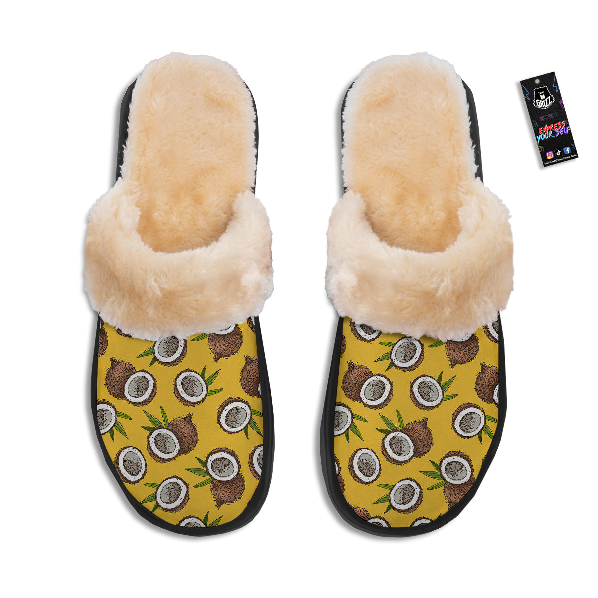 Coconut Yellow Print Pattern Slippers-grizzshop