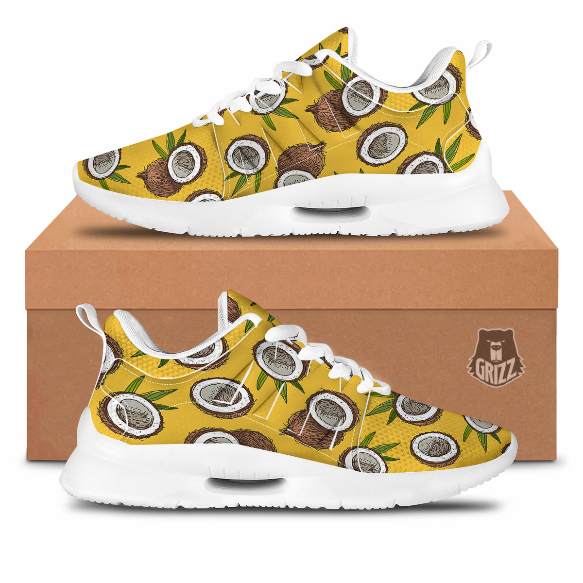 Coconut Yellow Print Pattern Tennis Shoes-grizzshop