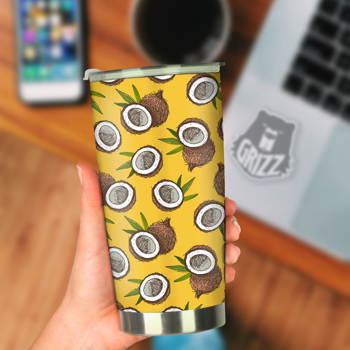Coconut Yellow Print Pattern Tumbler-grizzshop