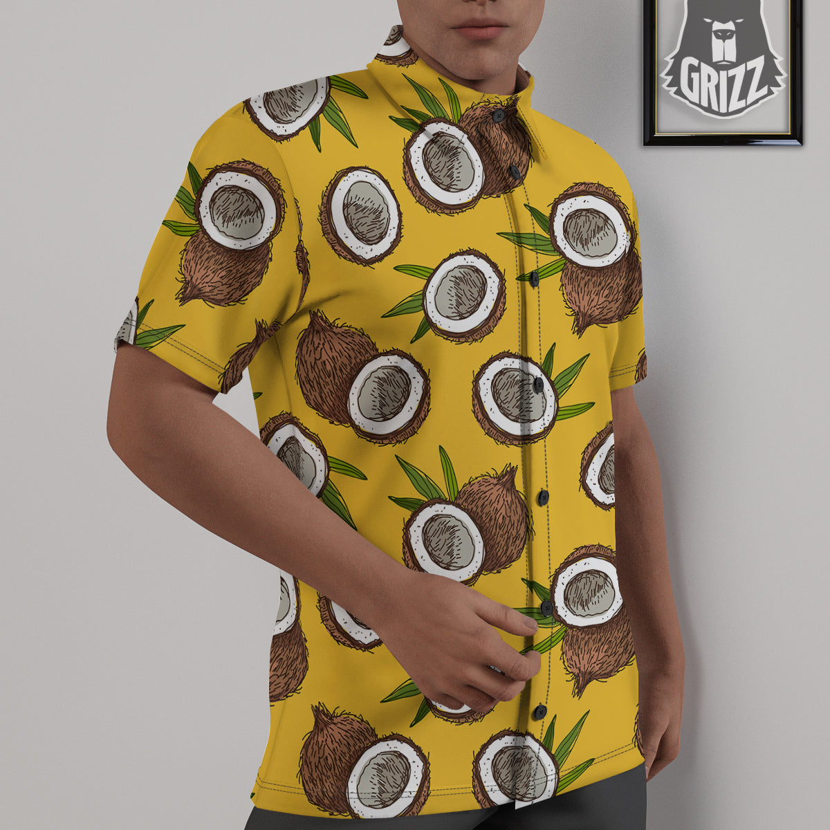 Coconut Yellow Print Pattern Untucked Shirts-grizzshop