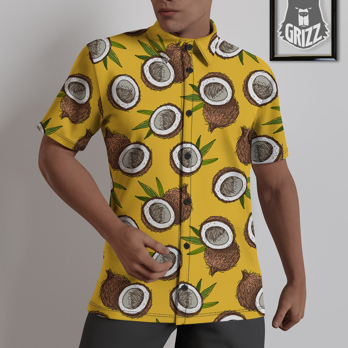 Coconut Yellow Print Pattern Untucked Shirts-grizzshop