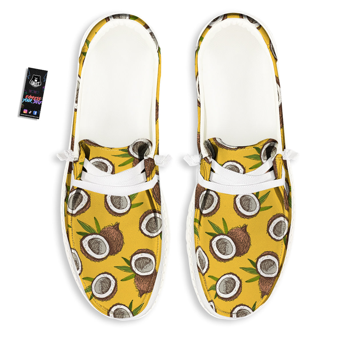 Coconut Yellow Print Pattern White Loafers-grizzshop