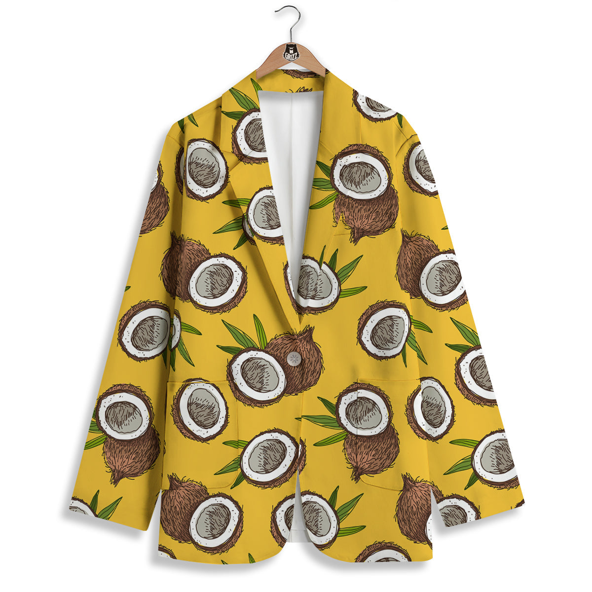 Coconut Yellow Print Pattern Women's Blazer-grizzshop