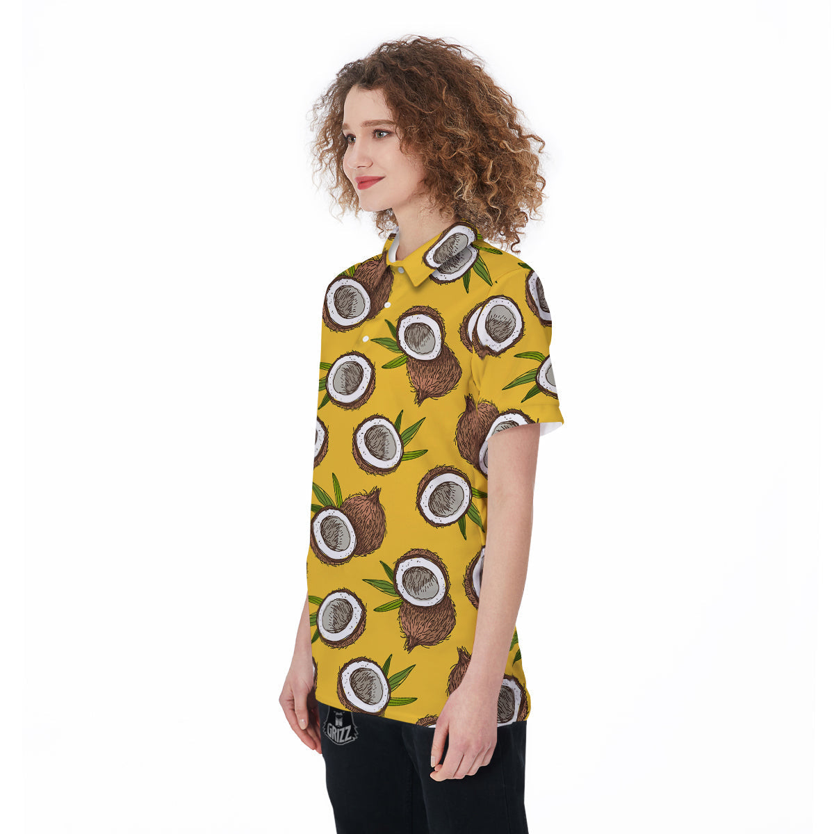 Coconut Yellow Print Pattern Women's Golf Shirts-grizzshop