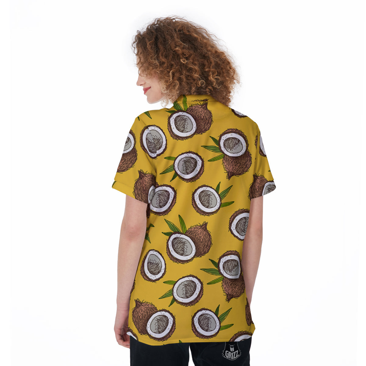 Coconut Yellow Print Pattern Women's Golf Shirts-grizzshop