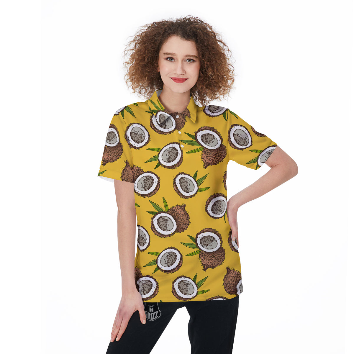 Coconut Yellow Print Pattern Women's Golf Shirts-grizzshop