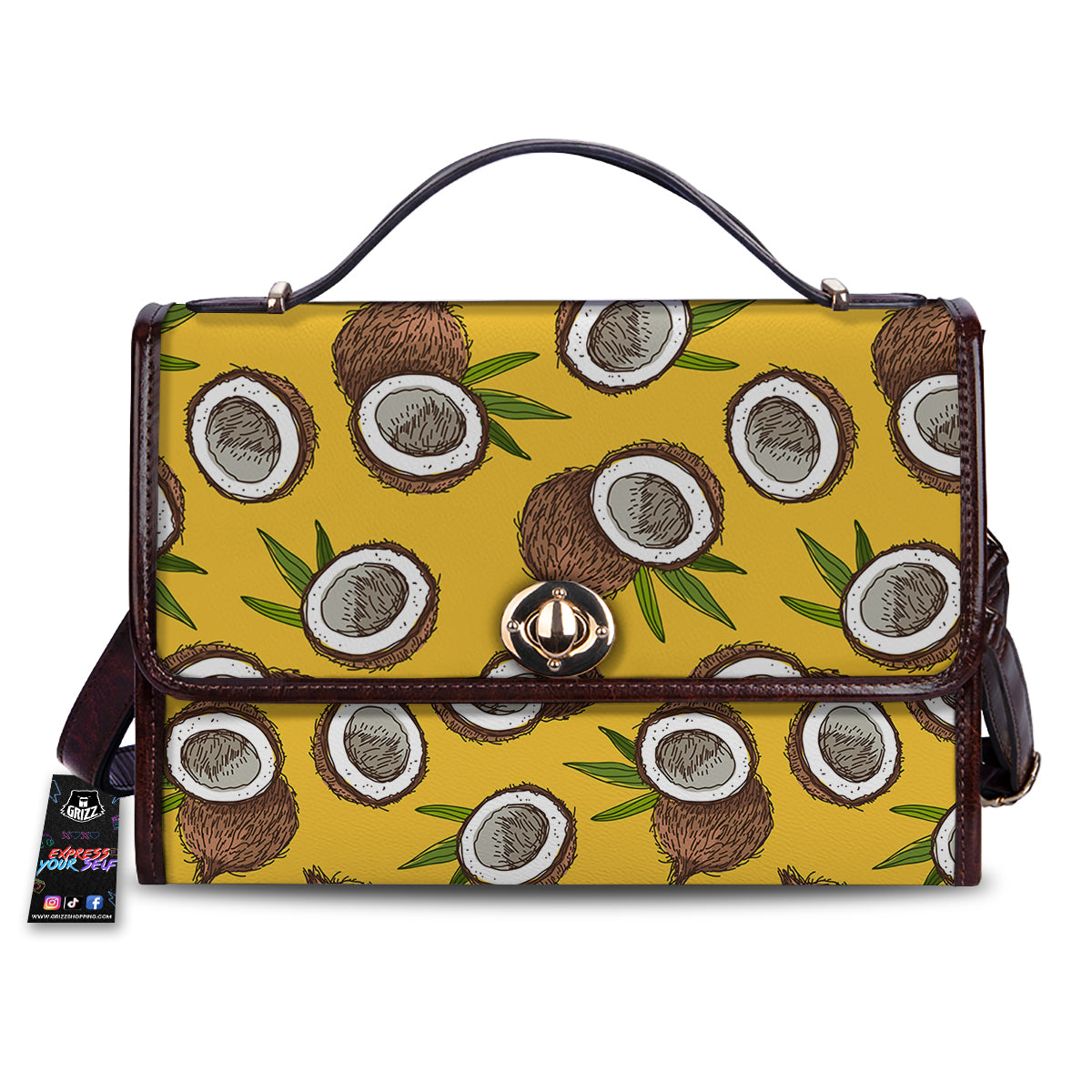 Coconut Yellow Print Pattern Women's Satchel Bag-grizzshop