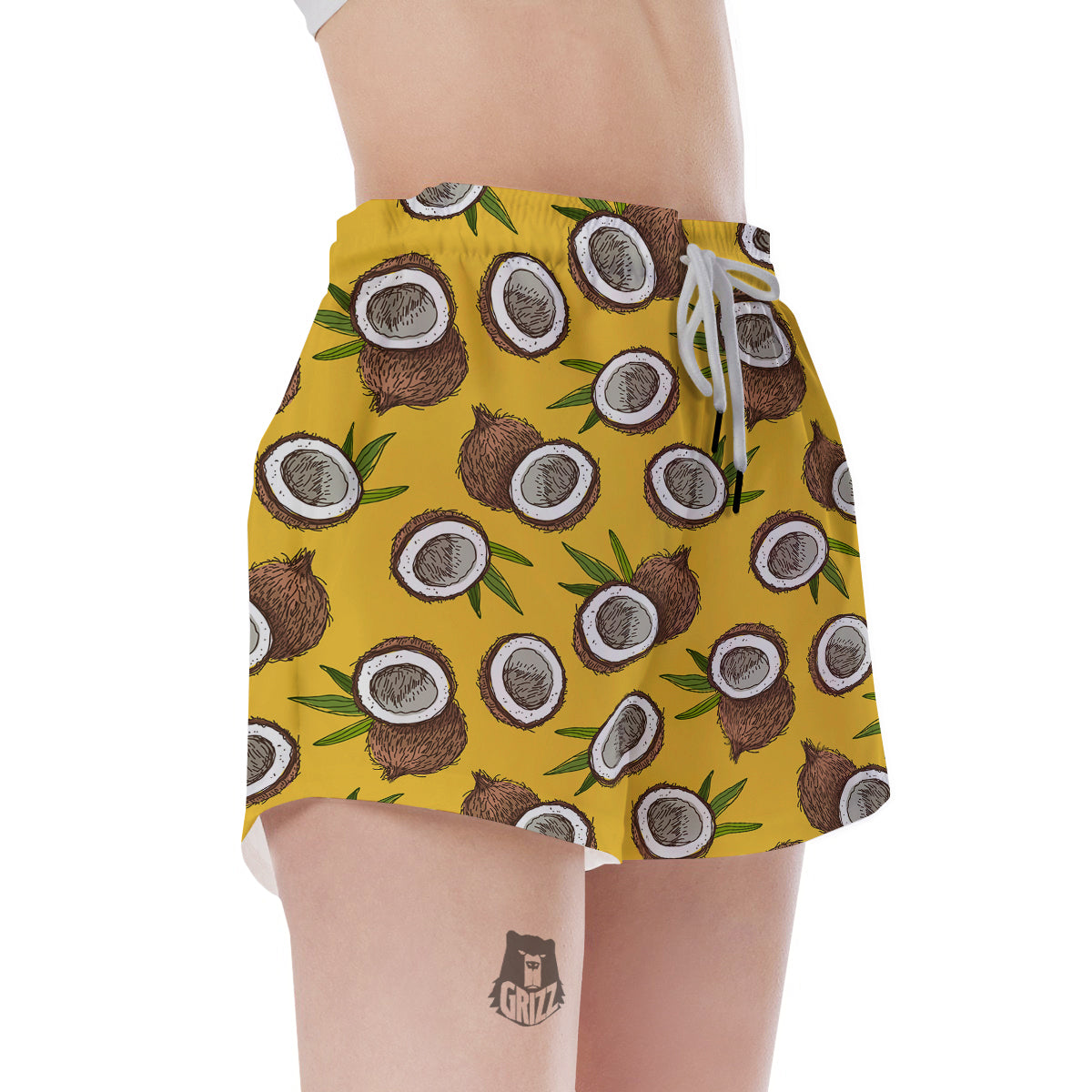 Coconut Yellow Print Pattern Women's Shorts-grizzshop