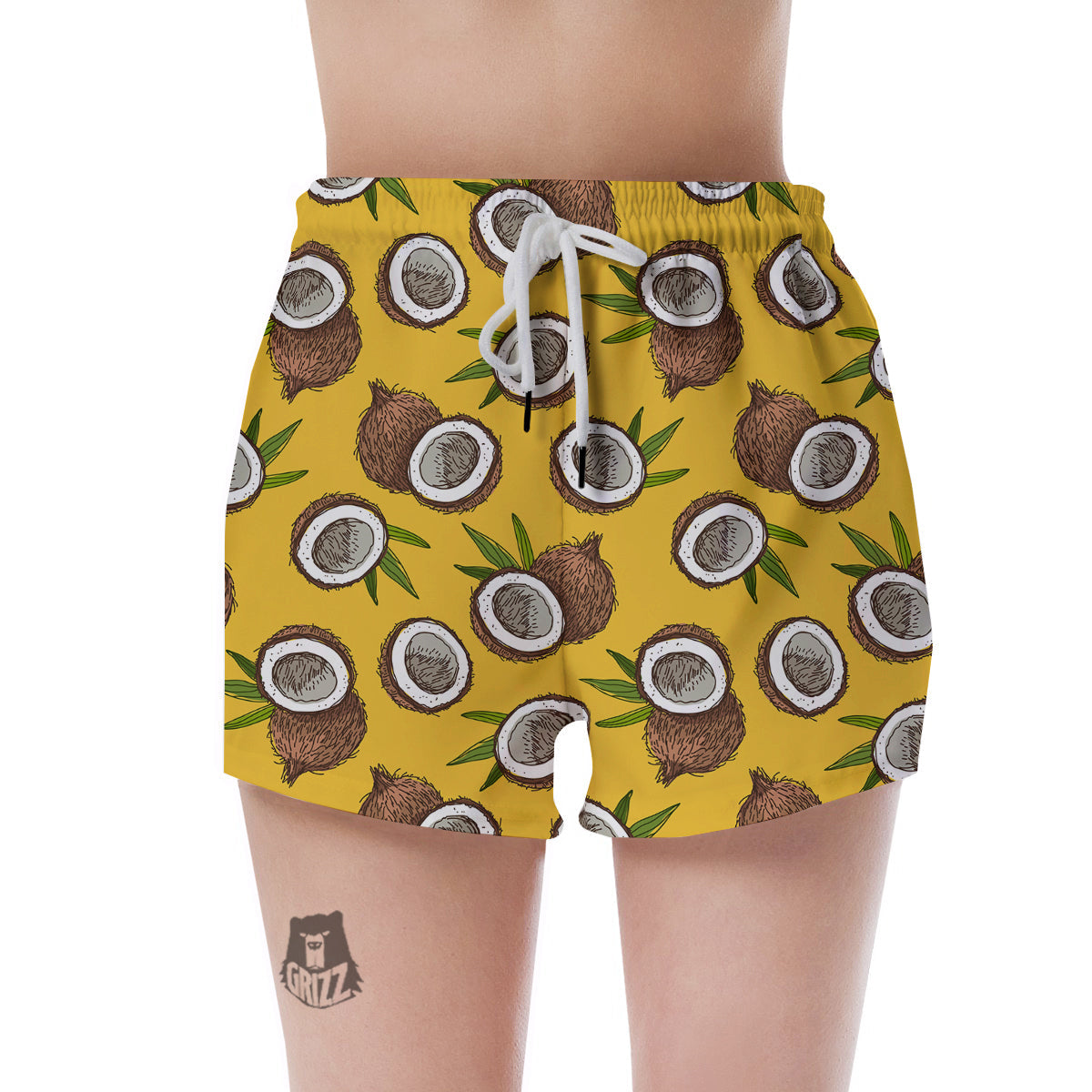 Coconut Yellow Print Pattern Women's Shorts-grizzshop
