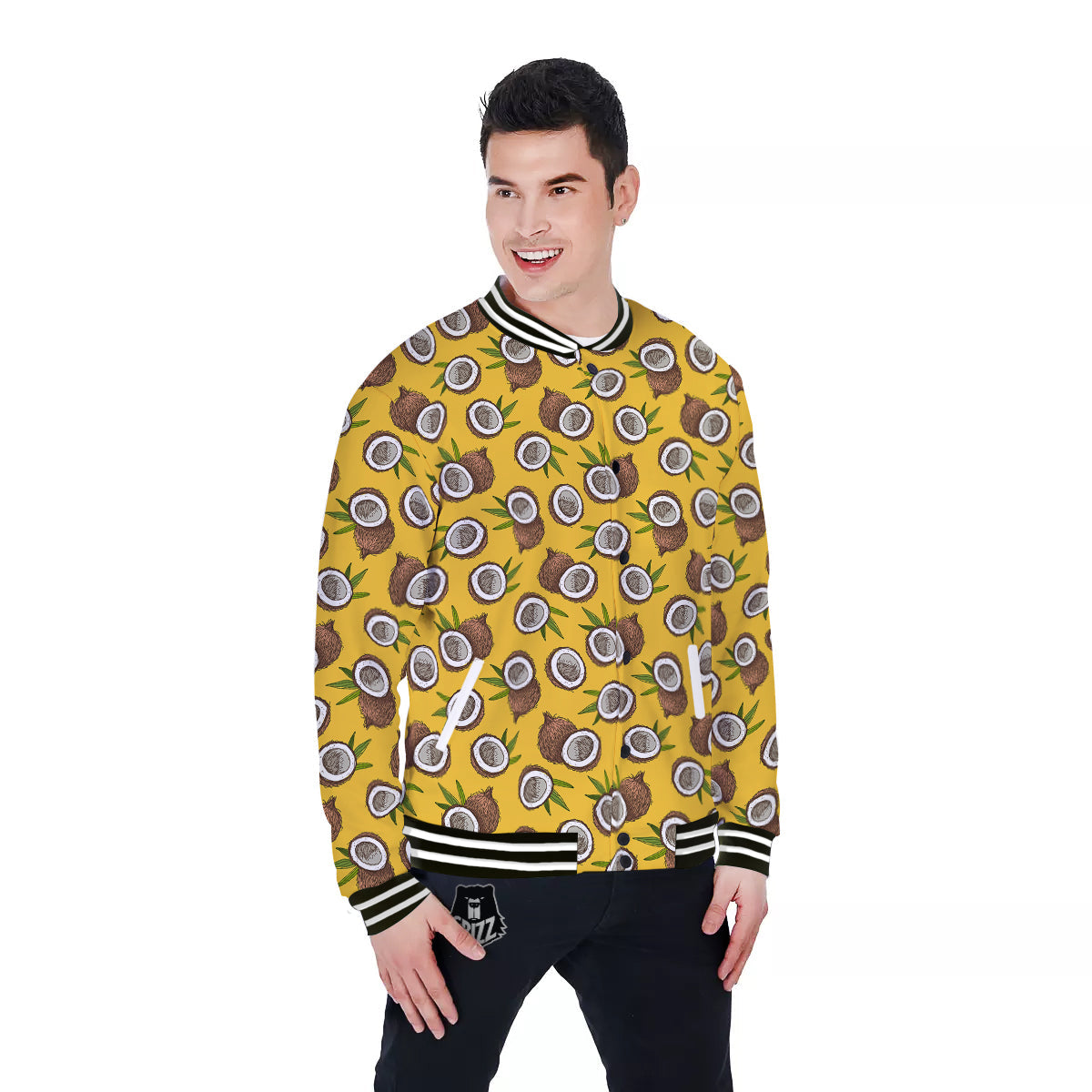 Coconut Yellow Vintage Print Pattern Baseball Jacket-grizzshop