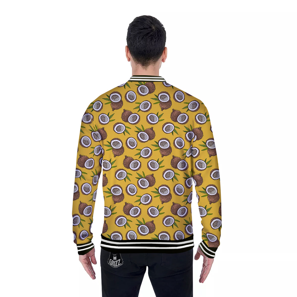 Coconut Yellow Vintage Print Pattern Baseball Jacket-grizzshop