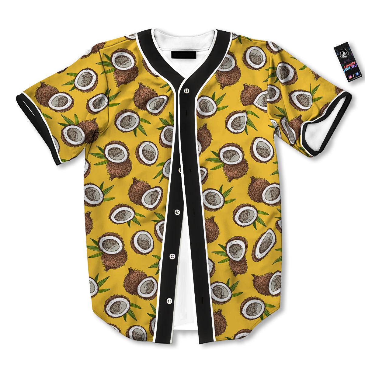 Coconut Yellow Vintage Print Pattern Baseball Jersey-grizzshop