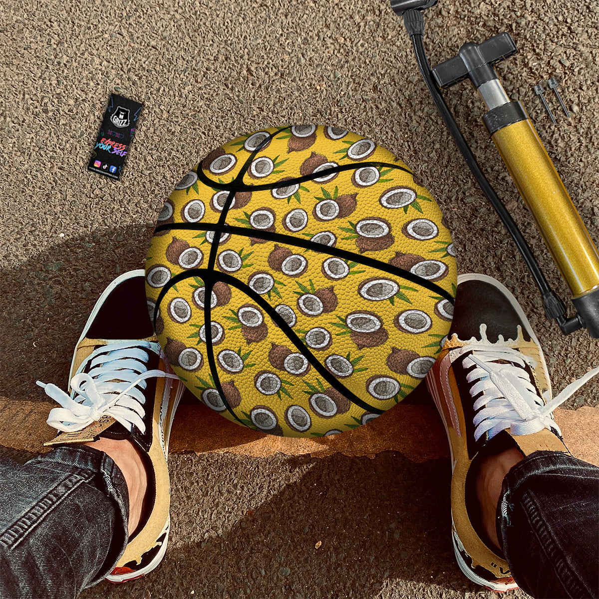 Coconut Yellow Vintage Print Pattern Basketball-grizzshop