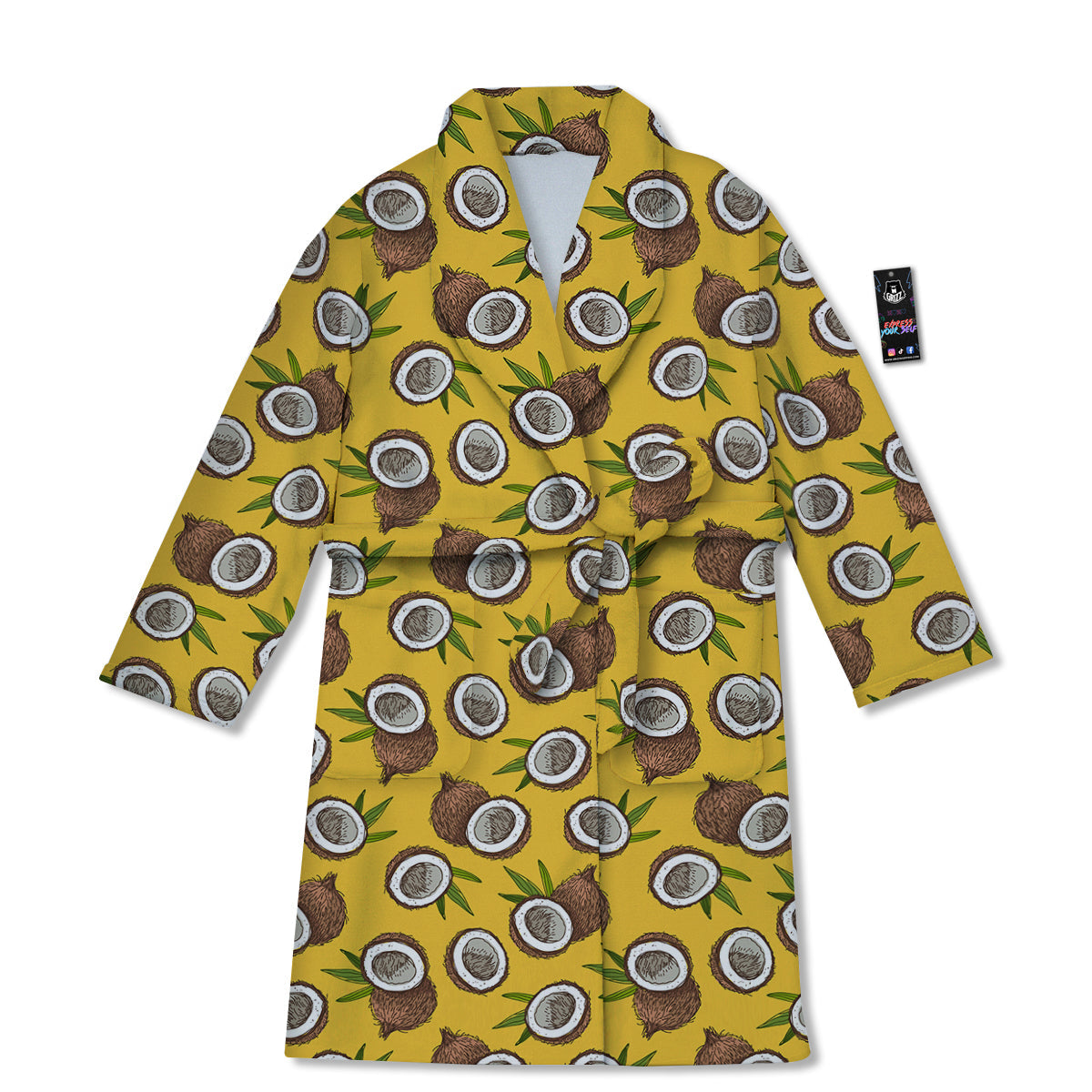 Coconut Yellow Vintage Print Pattern Bathrobe-grizzshop