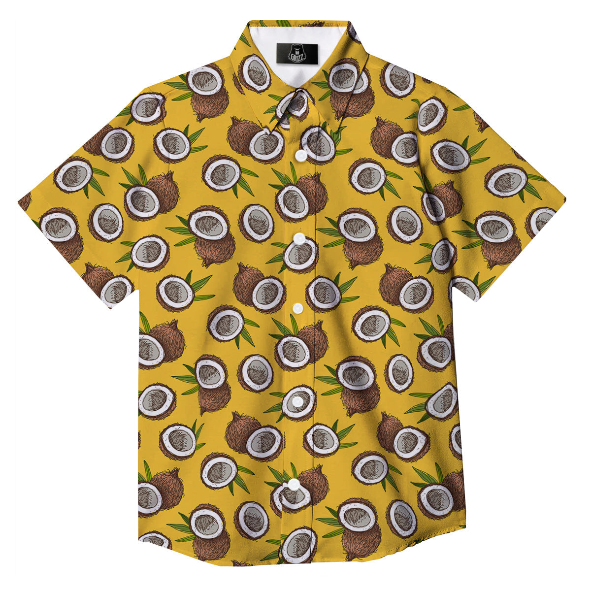 Coconut Yellow Vintage Print Pattern Button Up Shirt-grizzshop