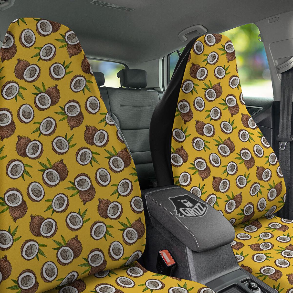 Coconut Yellow Vintage Print Pattern Car Seat Covers-grizzshop