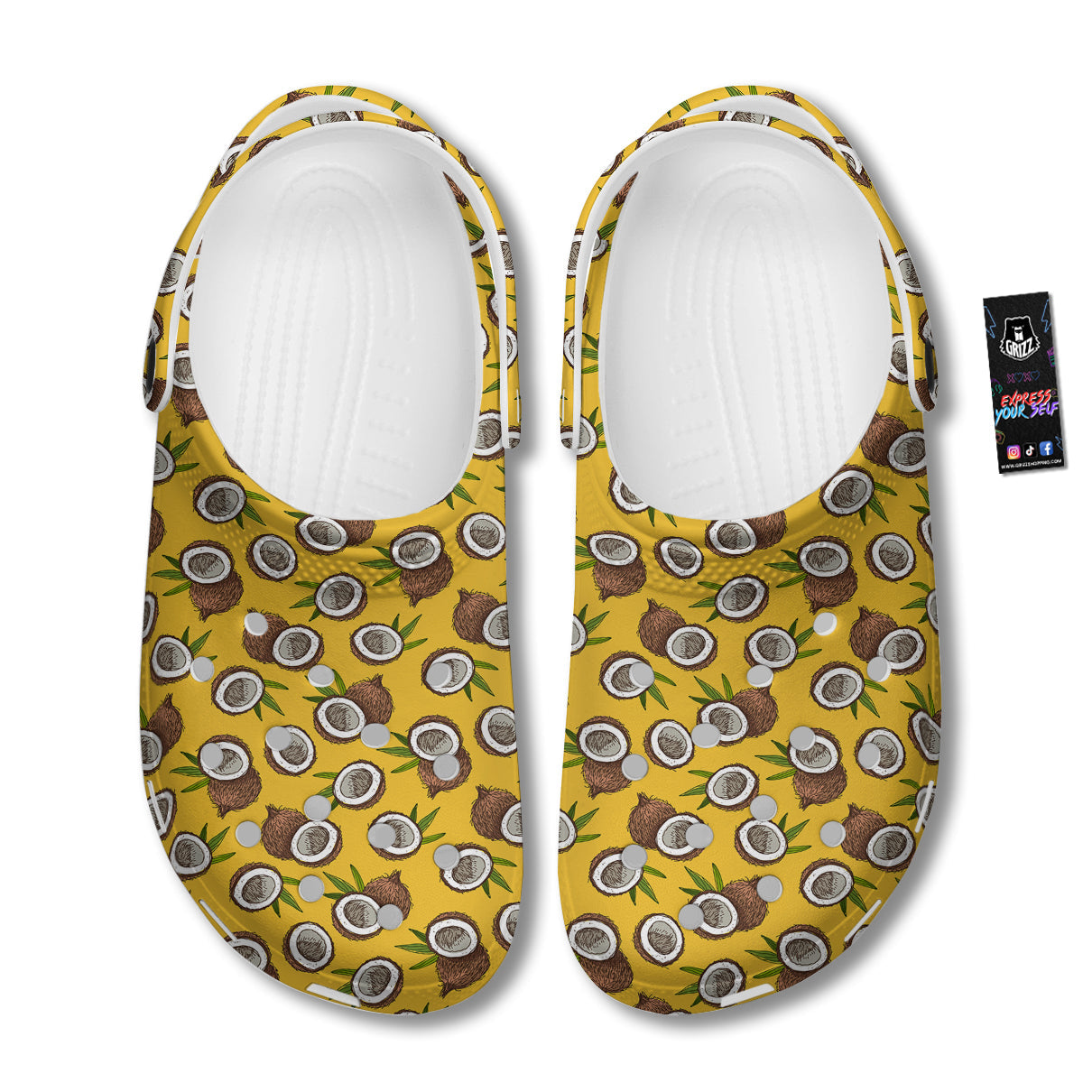 Coconut Yellow Vintage Print Pattern Clog-grizzshop