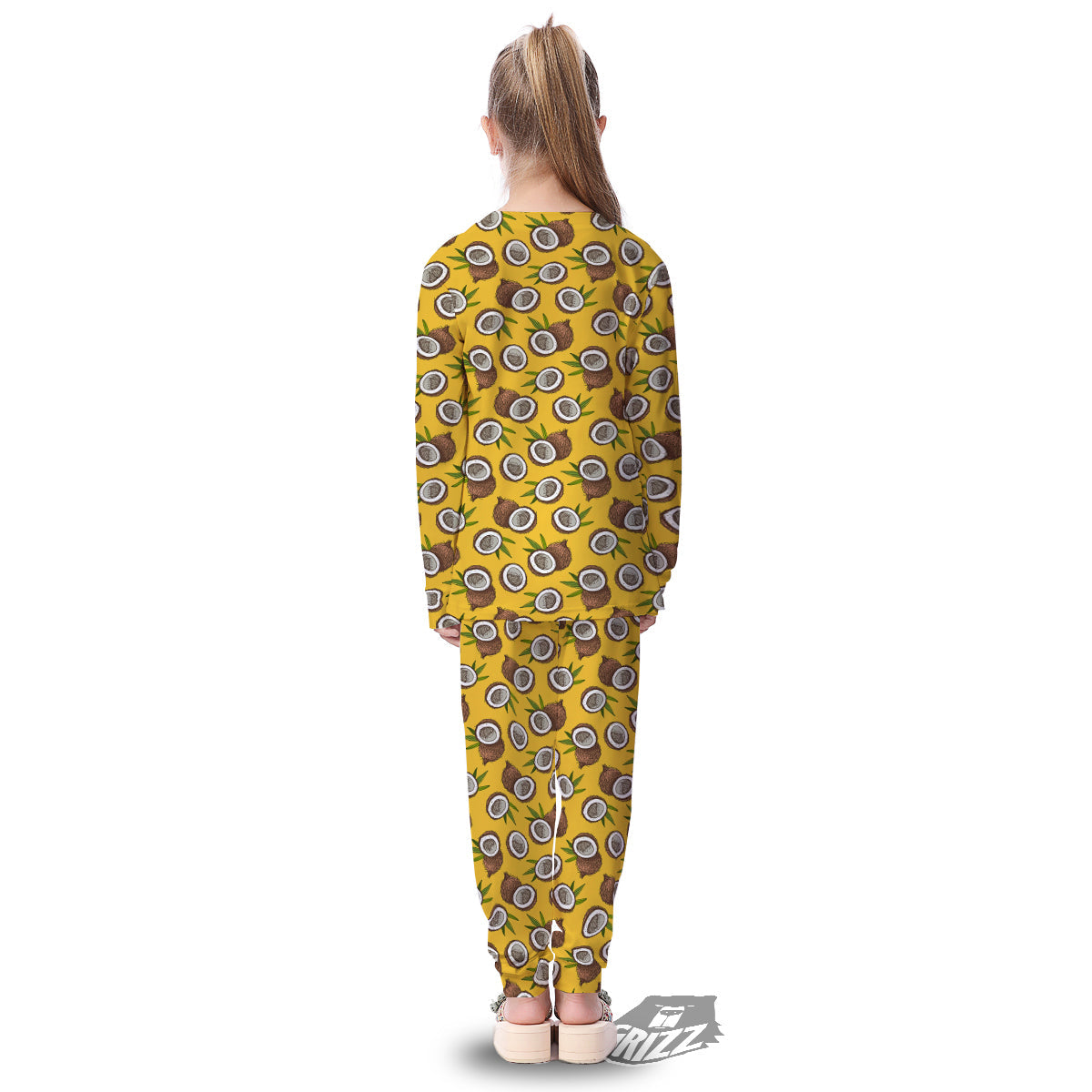 Coconut Yellow Vintage Print Pattern Kid's Pajamas-grizzshop