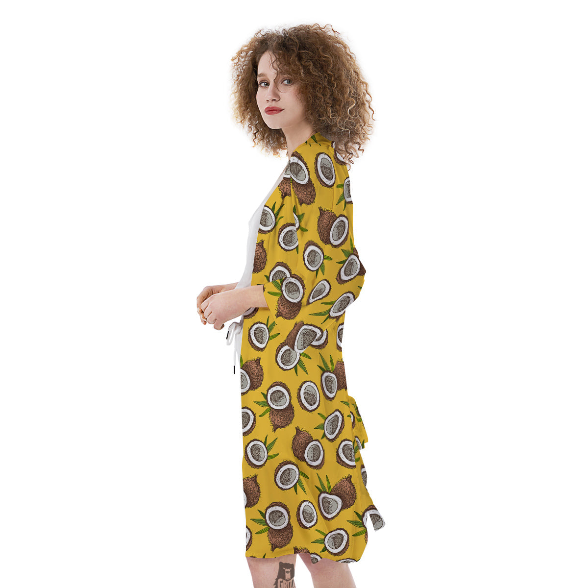 Coconut Yellow Vintage Print Pattern Kimono-grizzshop