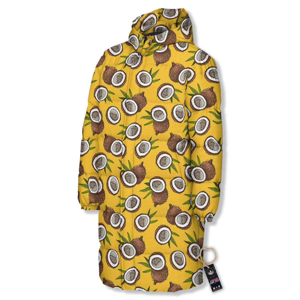 Coconut Yellow Vintage Print Pattern Long Down Jacket-grizzshop