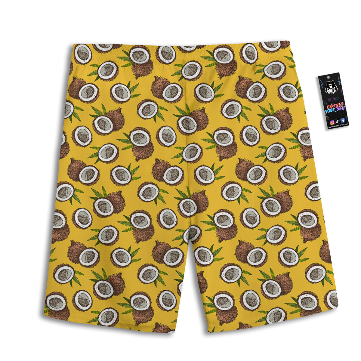 Coconut Yellow Vintage Print Pattern Men's Athletic Shorts