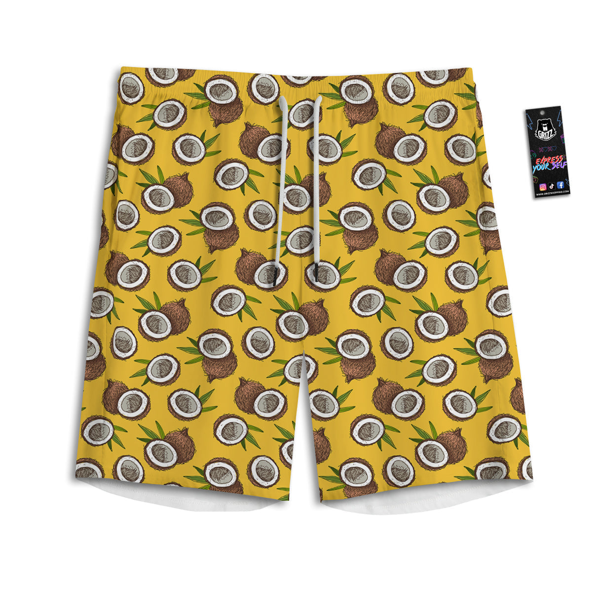 Coconut Yellow Vintage Print Pattern Men's Athletic Shorts