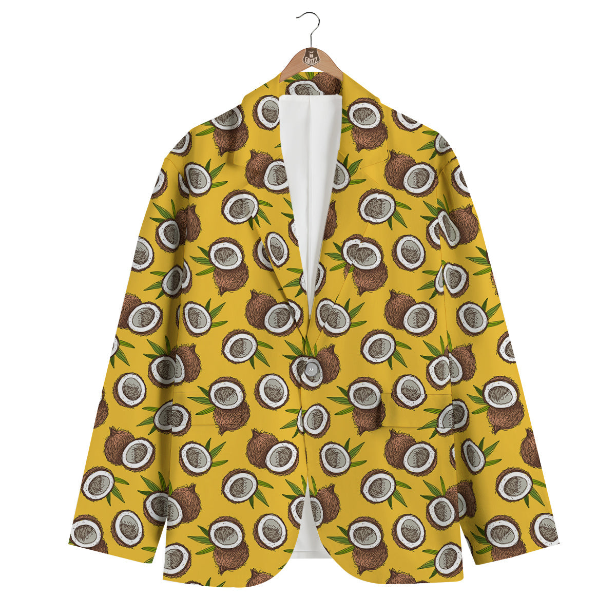 Coconut Yellow Vintage Print Pattern Men's Blazer-grizzshop