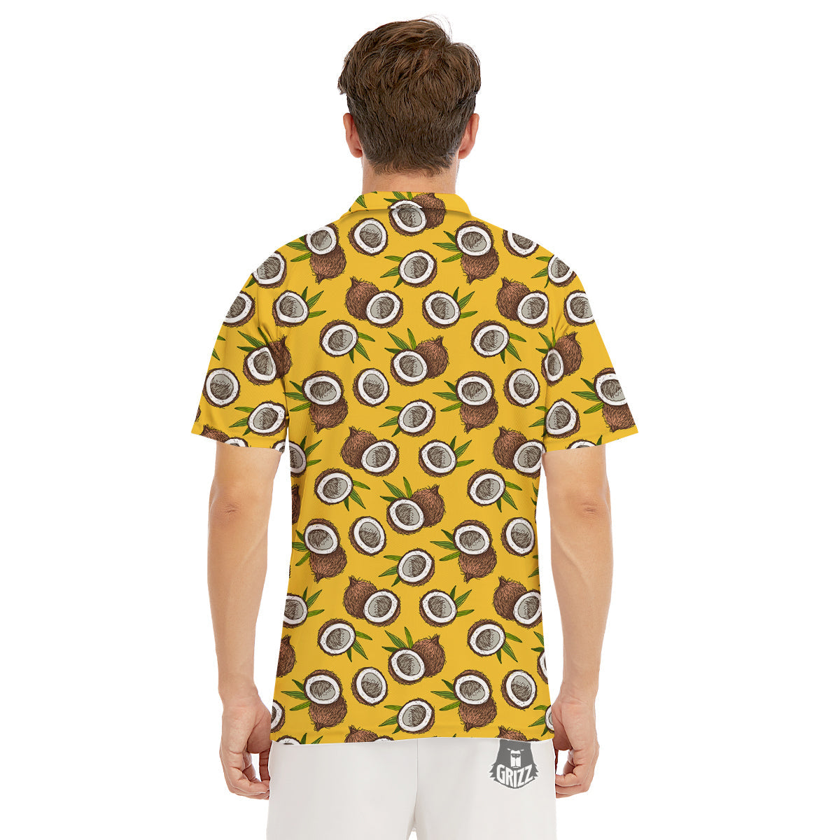 Coconut Yellow Vintage Print Pattern Men's Golf Shirts-grizzshop
