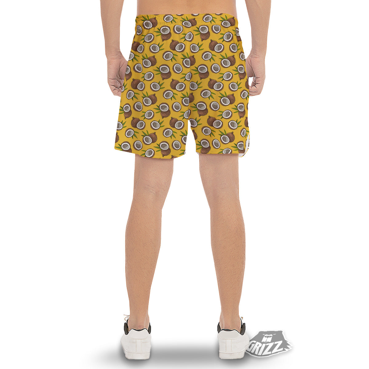 Coconut Yellow Vintage Print Pattern Men's Gym Shorts-grizzshop