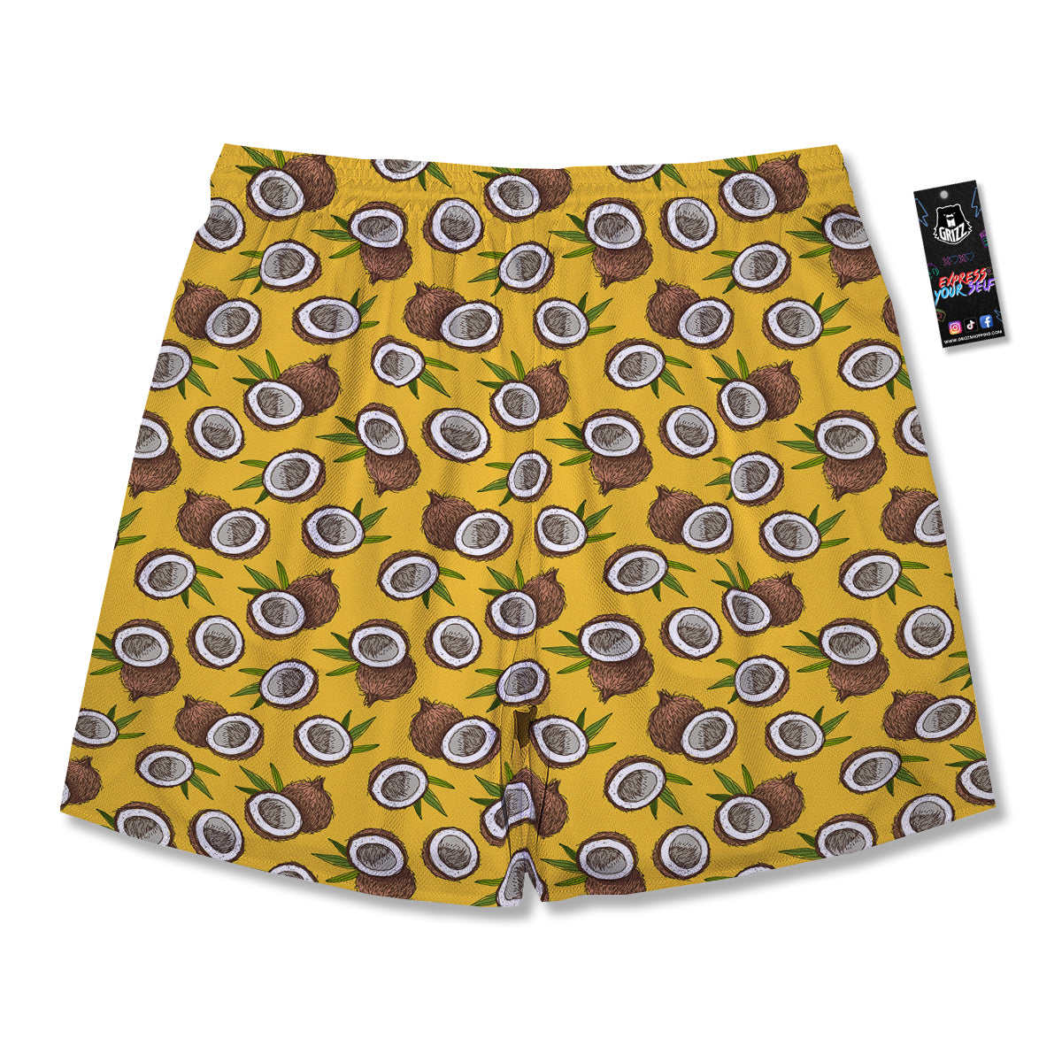 Coconut Yellow Vintage Print Pattern Men's Running Shorts-grizzshop