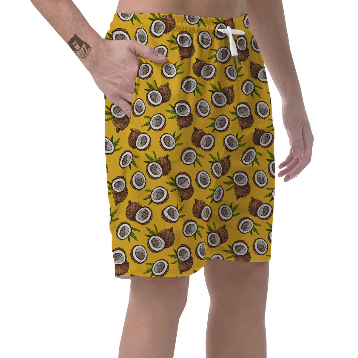 Coconut Yellow Vintage Print Pattern Men's Shorts-grizzshop