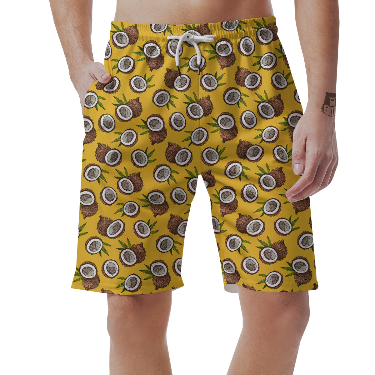Coconut Yellow Vintage Print Pattern Men's Shorts-grizzshop
