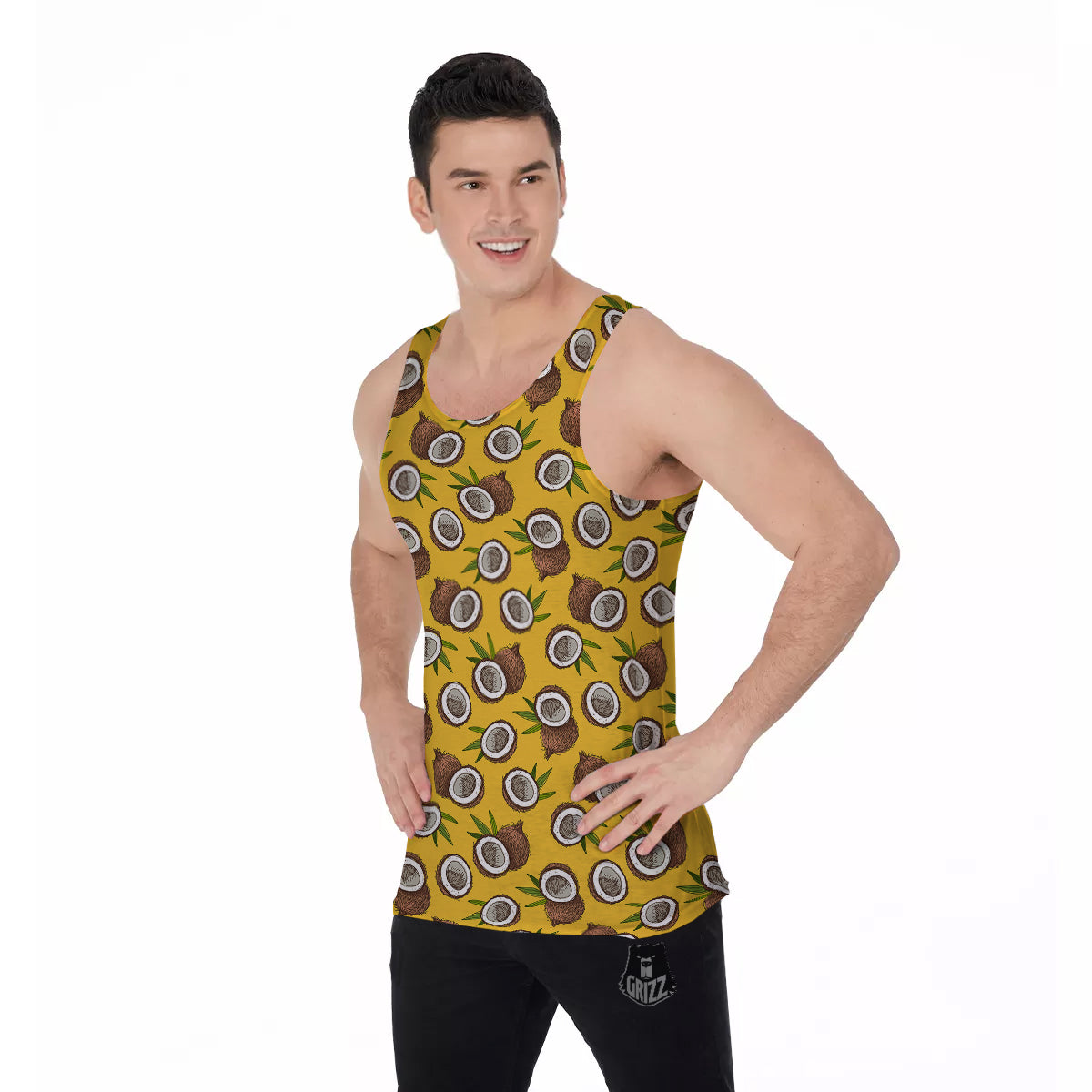 Coconut Yellow Vintage Print Pattern Men's Tank Top-grizzshop