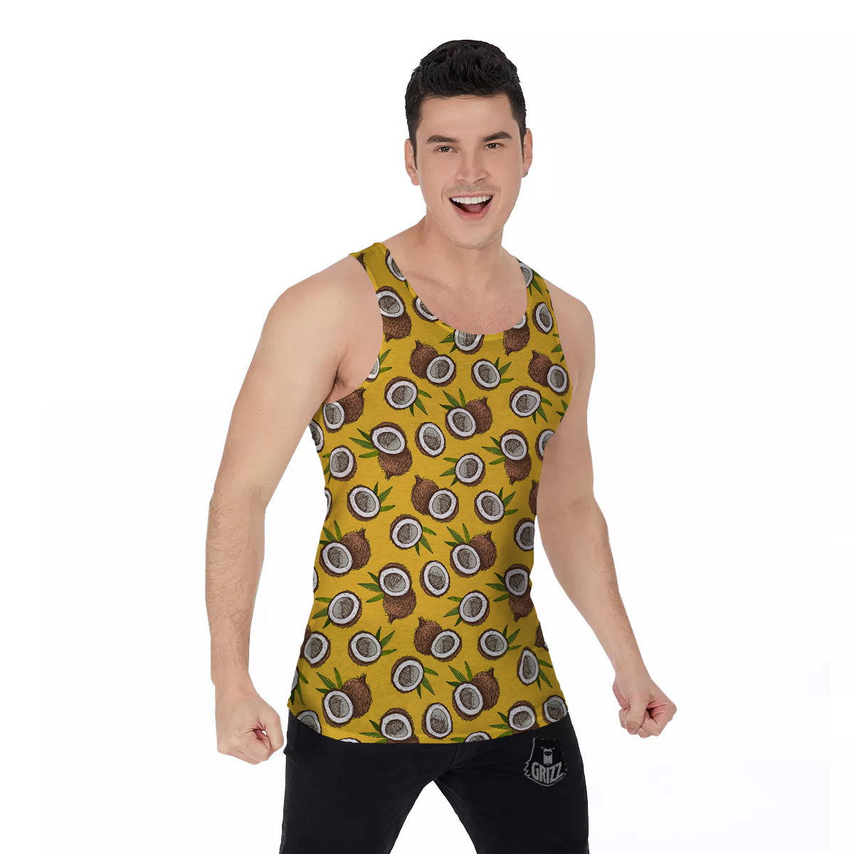 Coconut Yellow Vintage Print Pattern Men's Tank Top-grizzshop