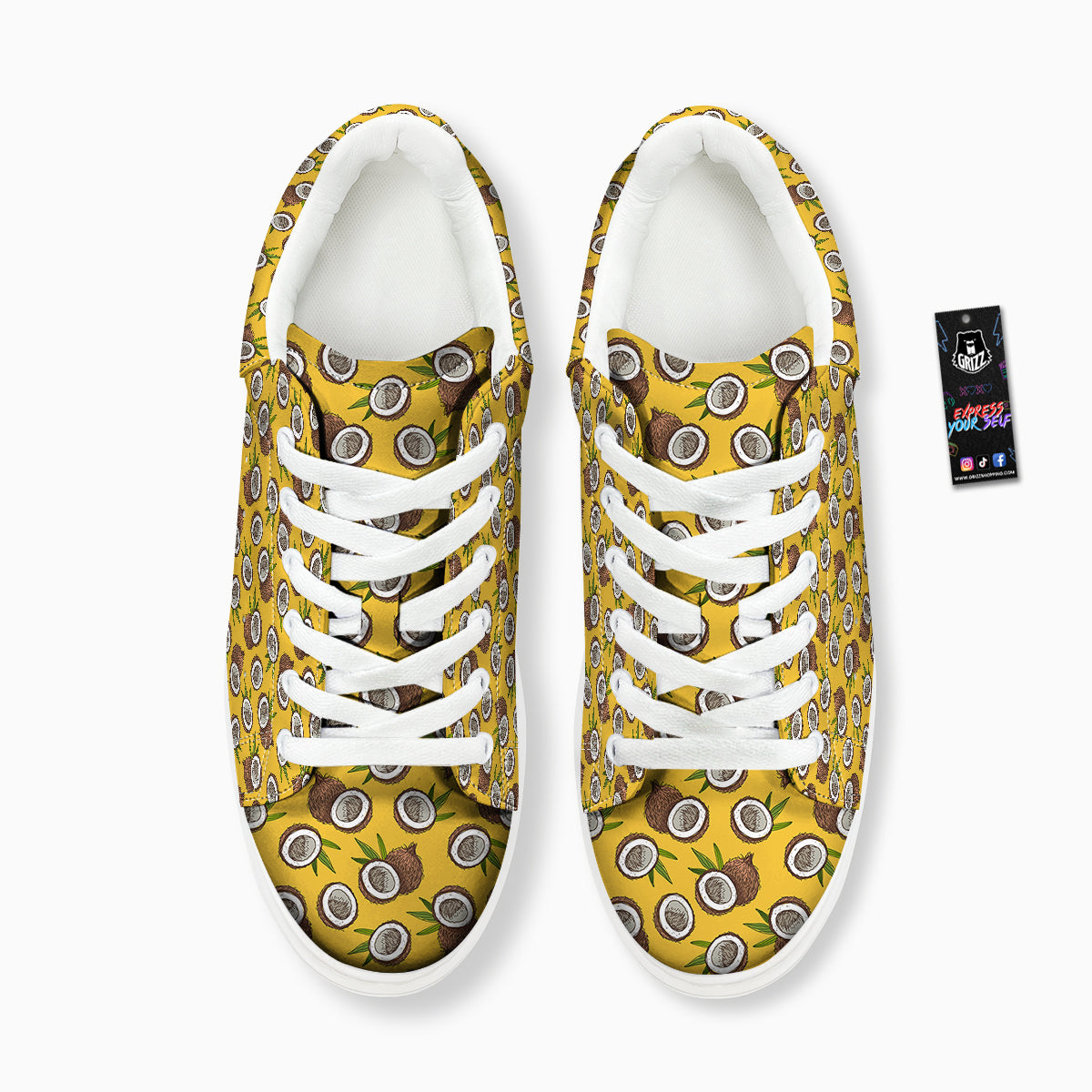 Coconut Yellow Vintage Print Pattern Platform Shoes-grizzshop