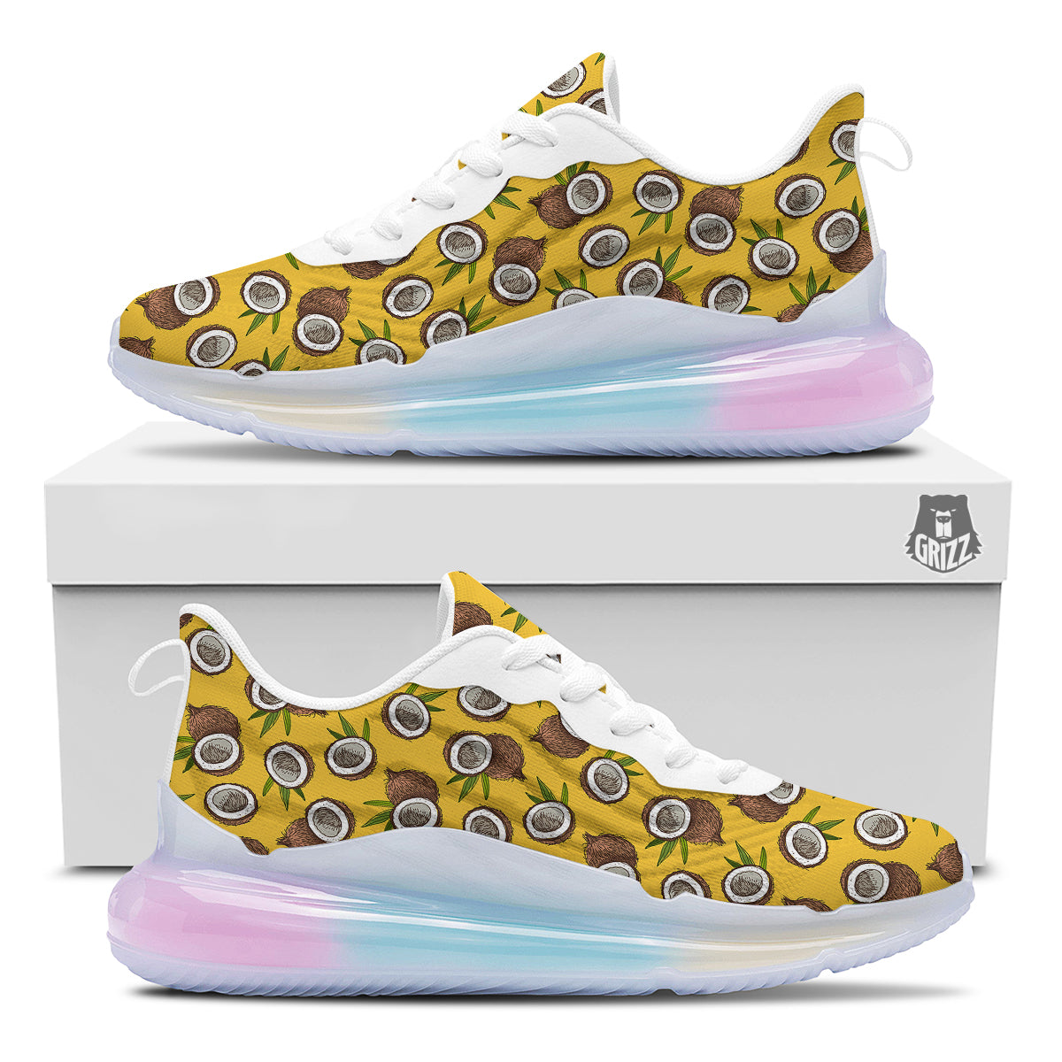 Coconut Yellow Vintage Print Pattern Running Sneakers-grizzshop