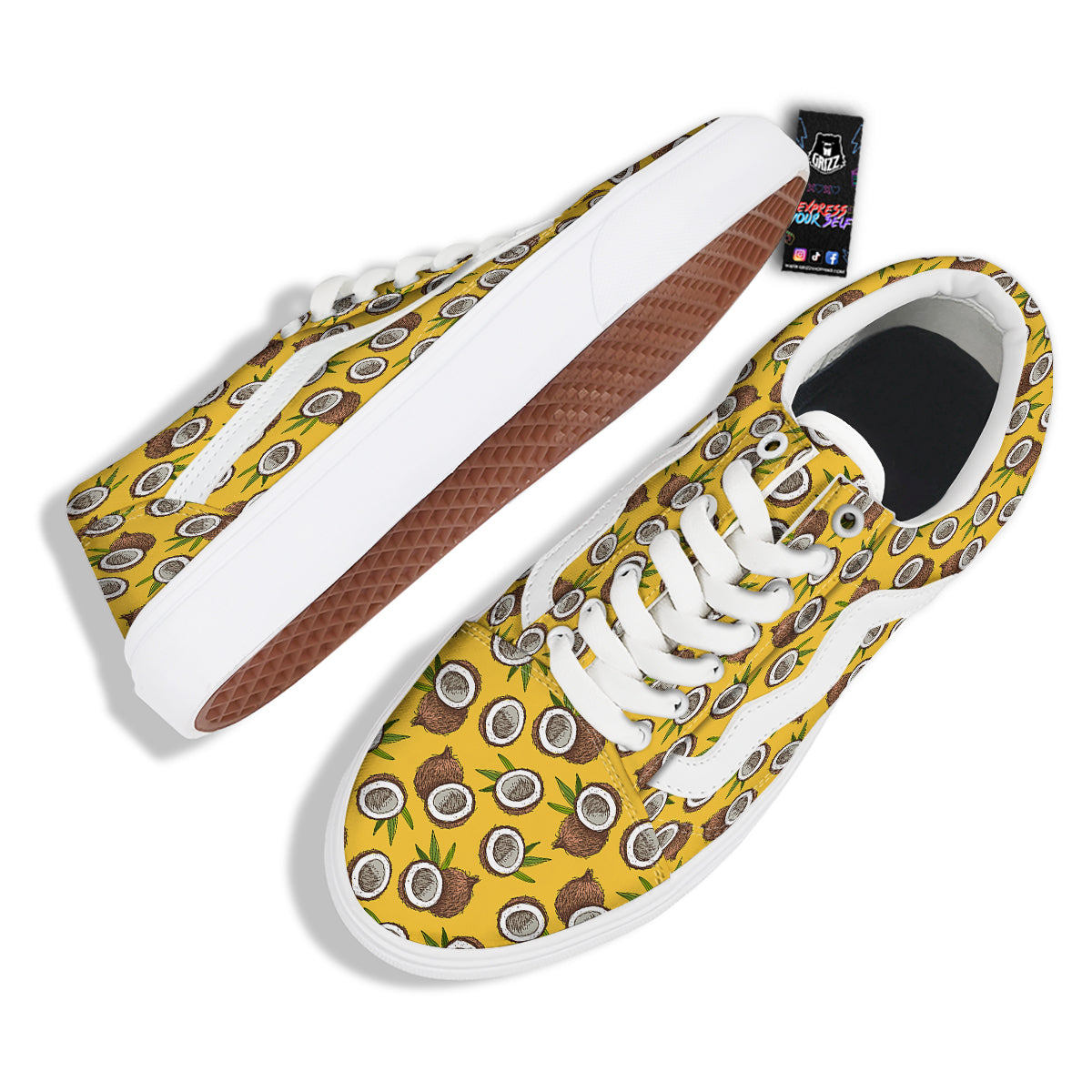 Coconut Yellow Vintage Print Pattern Skate Shoes-grizzshop