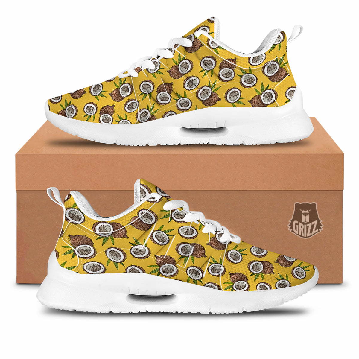 Coconut Yellow Vintage Print Pattern Tennis Shoes-grizzshop