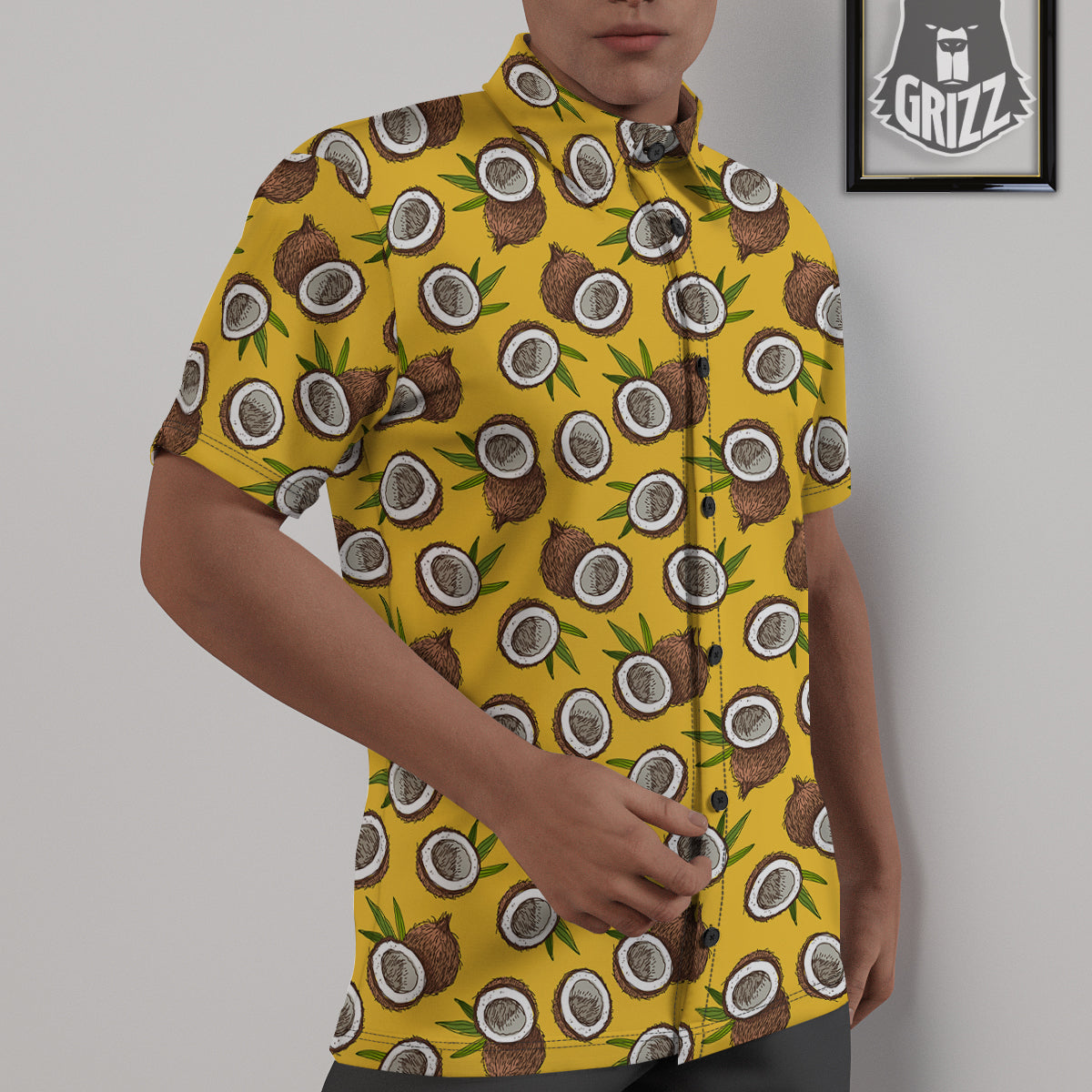 Coconut Yellow Vintage Print Pattern Untucked Shirts-grizzshop