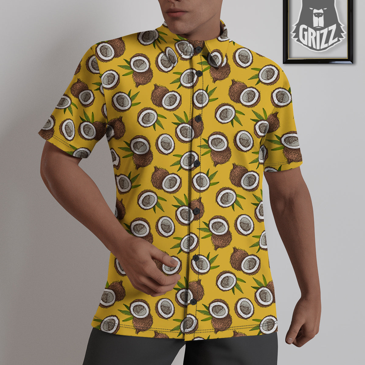 Coconut Yellow Vintage Print Pattern Untucked Shirts-grizzshop