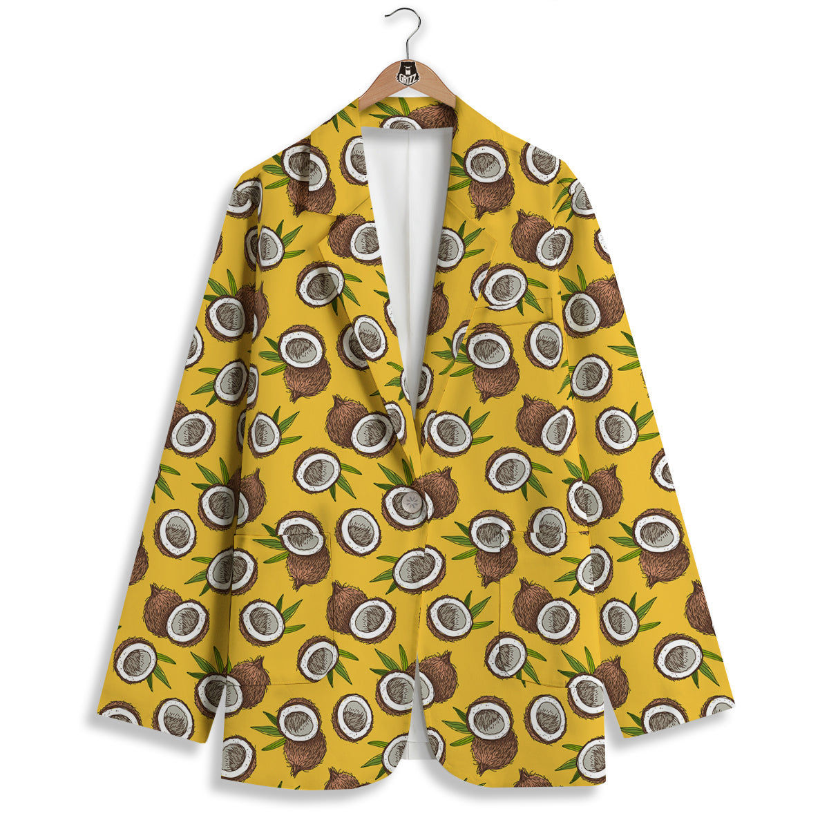 Coconut Yellow Vintage Print Pattern Women's Blazer-grizzshop