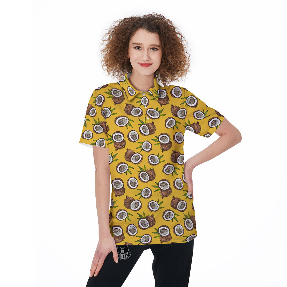 Coconut Yellow Vintage Print Pattern Women's Golf Shirts-grizzshop