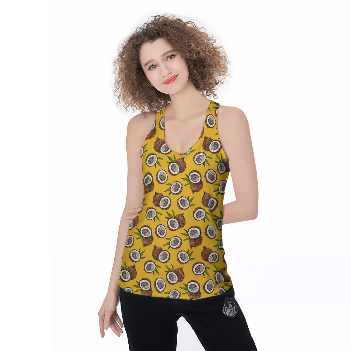 Coconut Yellow Vintage Print Pattern Women's Racerback Tank Top-grizzshop