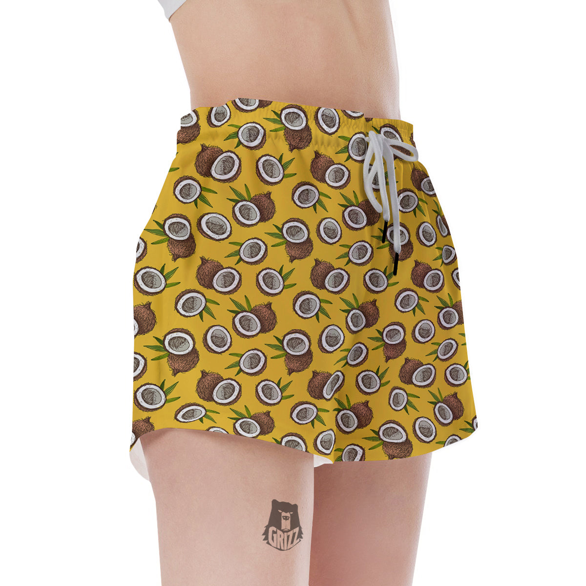 Coconut Yellow Vintage Print Pattern Women's Shorts-grizzshop