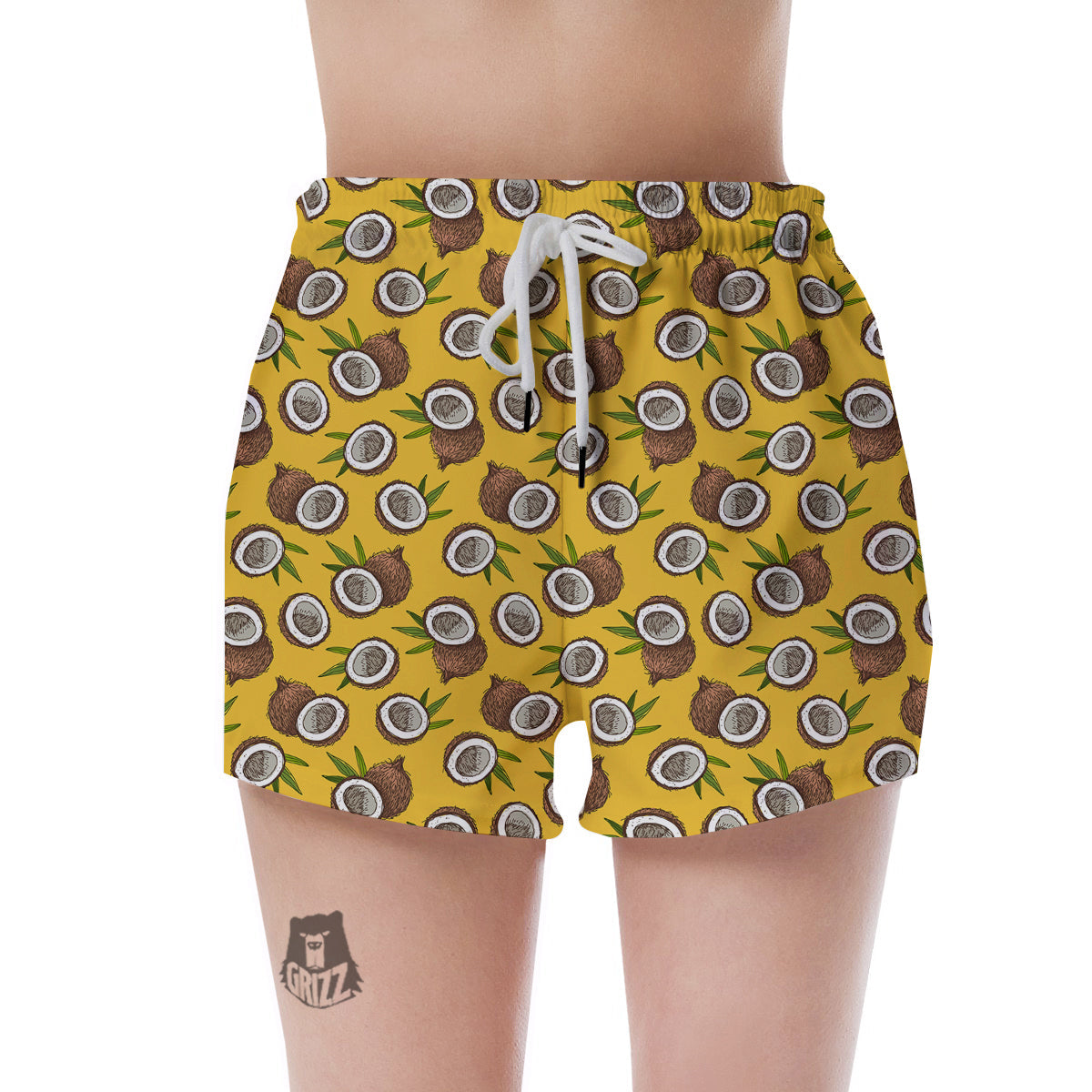 Coconut Yellow Vintage Print Pattern Women's Shorts-grizzshop