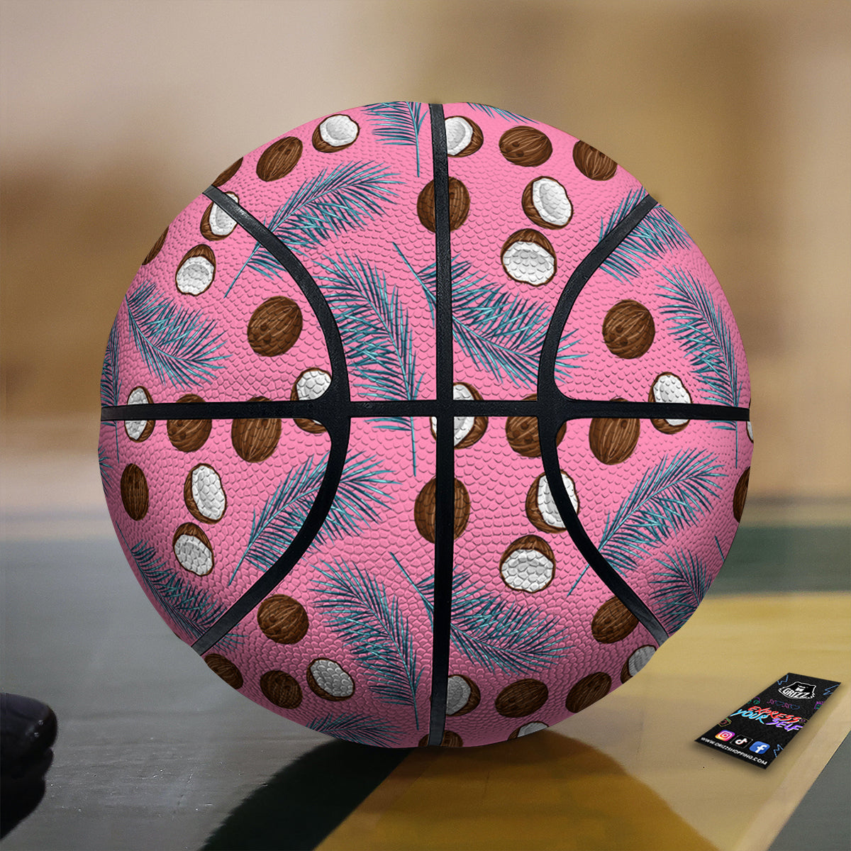 Coconut Pink And Palm Leaf Print Pattern Basketball