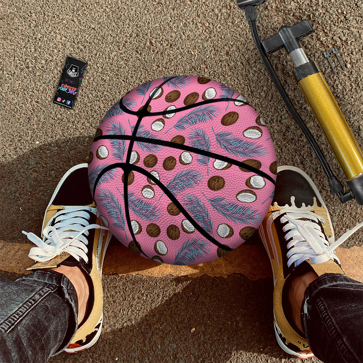 Coconut Pink And Palm Leaf Print Pattern Basketball