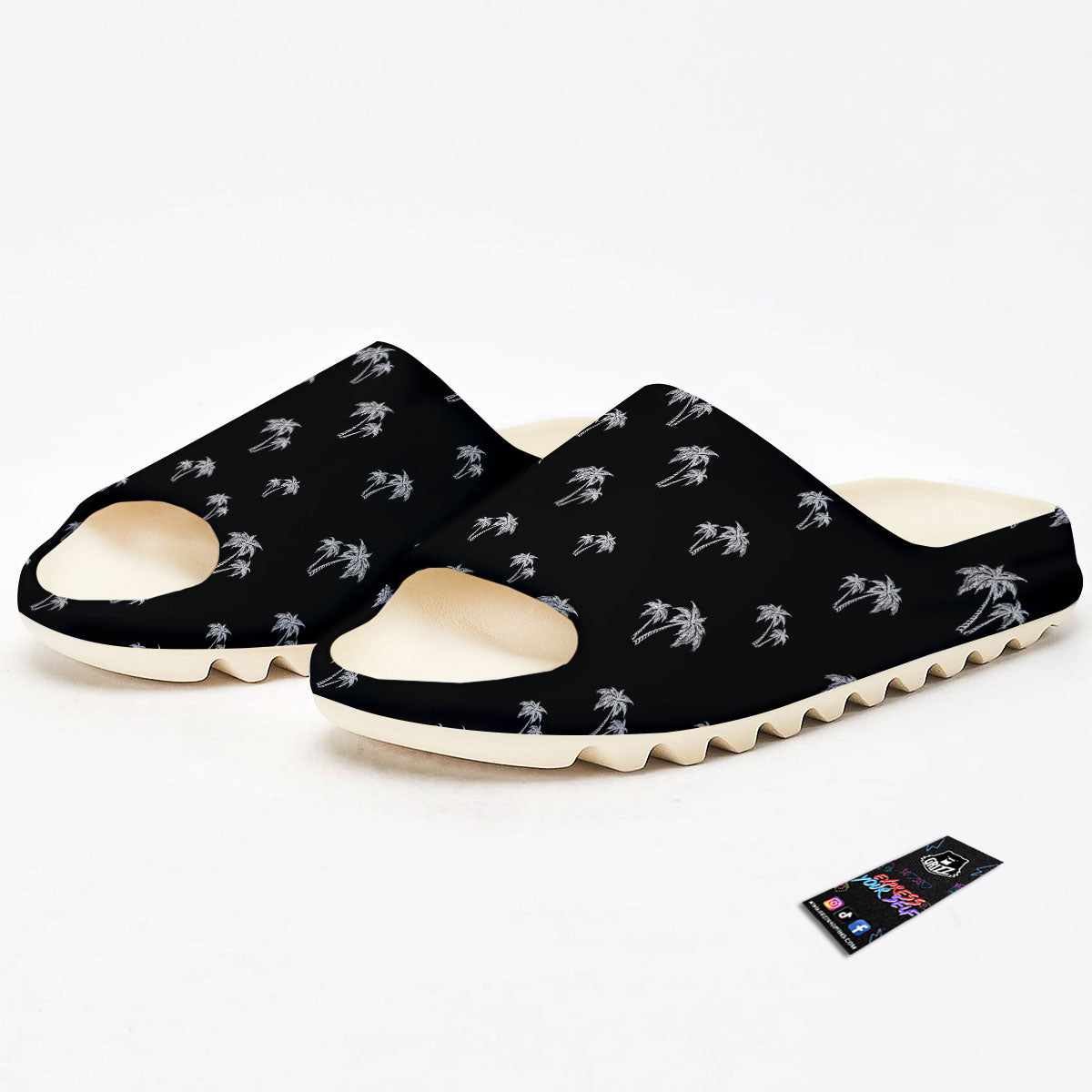 Coconut Tree White And Black Print Sandals-grizzshop
