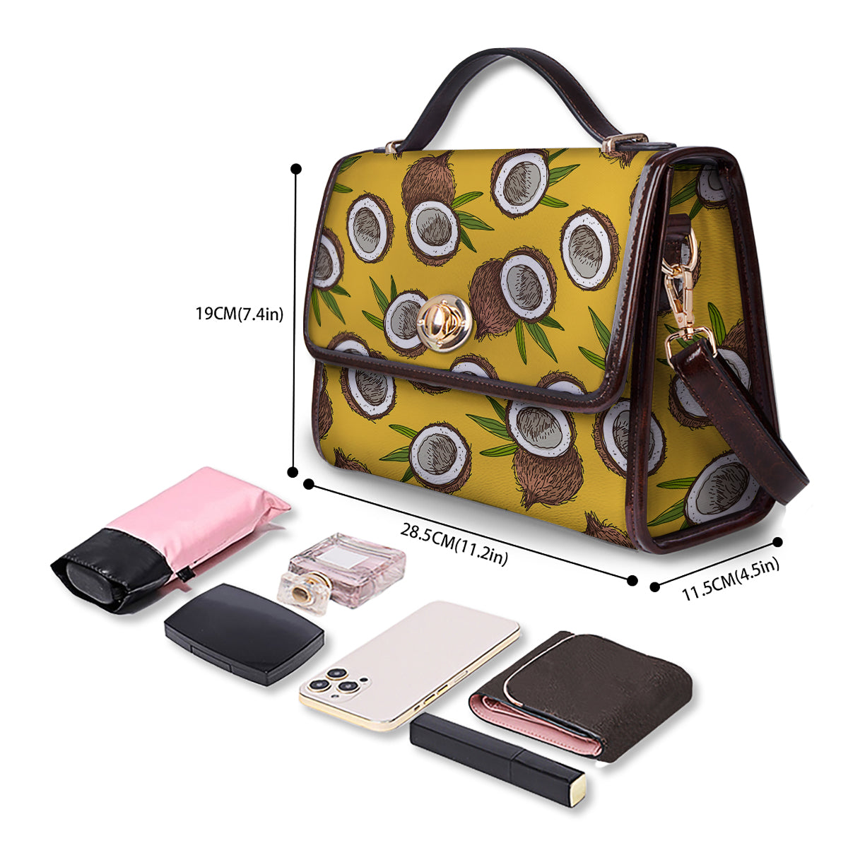Coconut Yellow Print Pattern Women's Satchel Bag