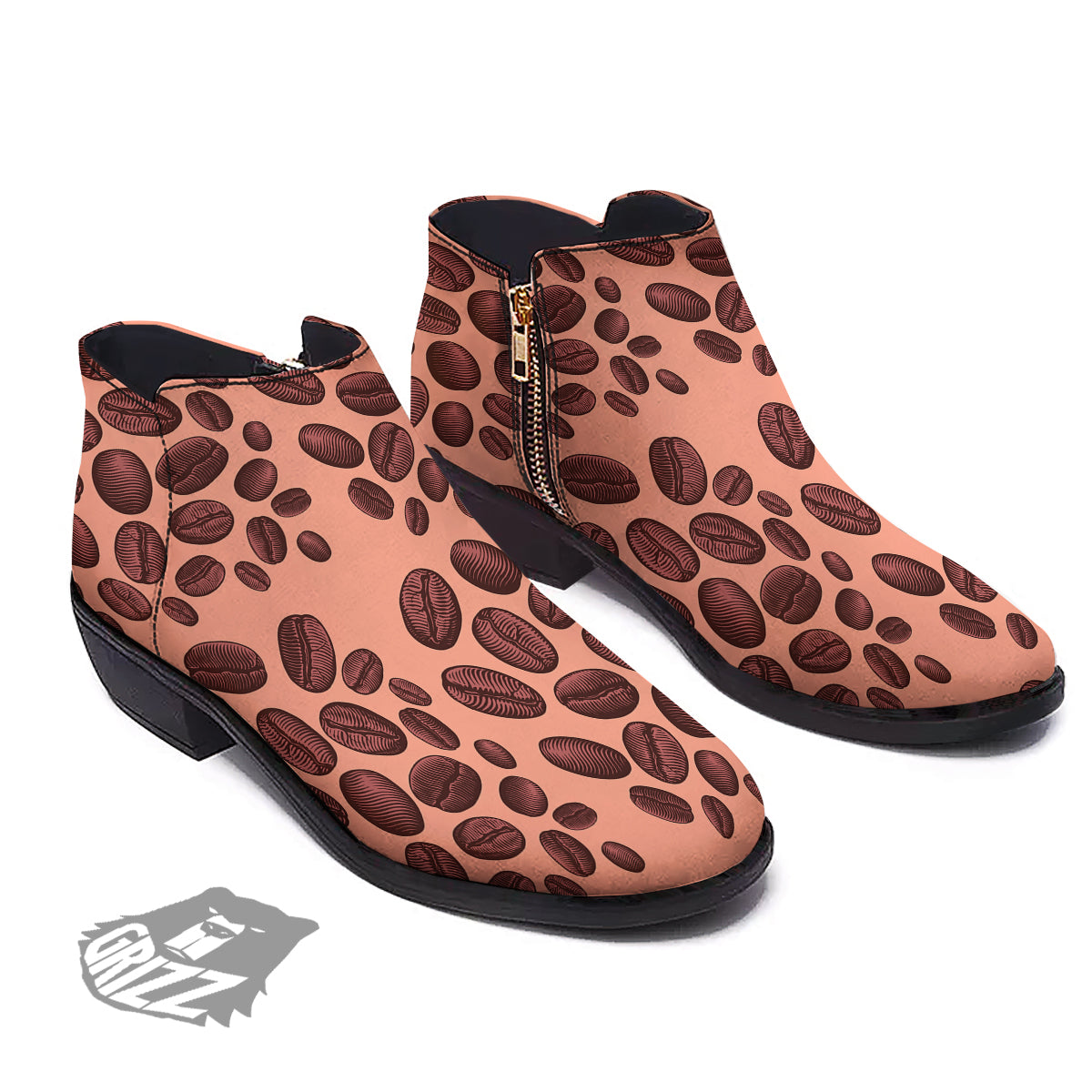 Coffee Bean Vintage Print Pattern Ankle Boots-grizzshop